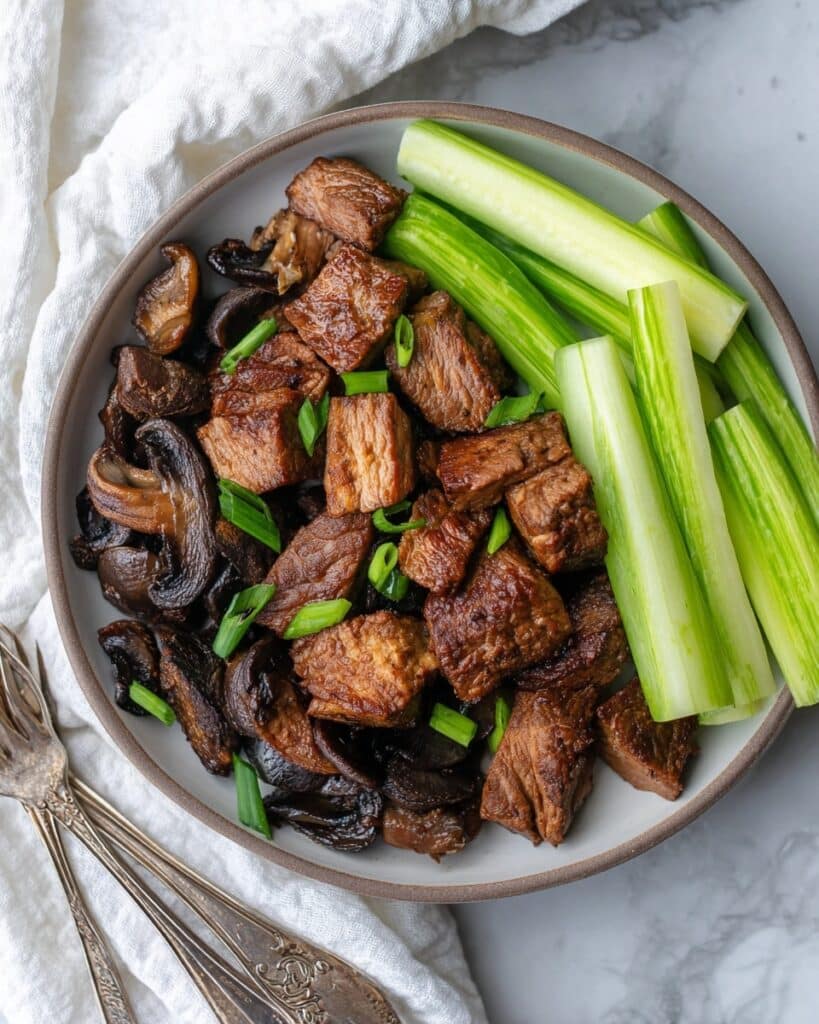 Air Fryer Steak Bites with Mushrooms Recipe