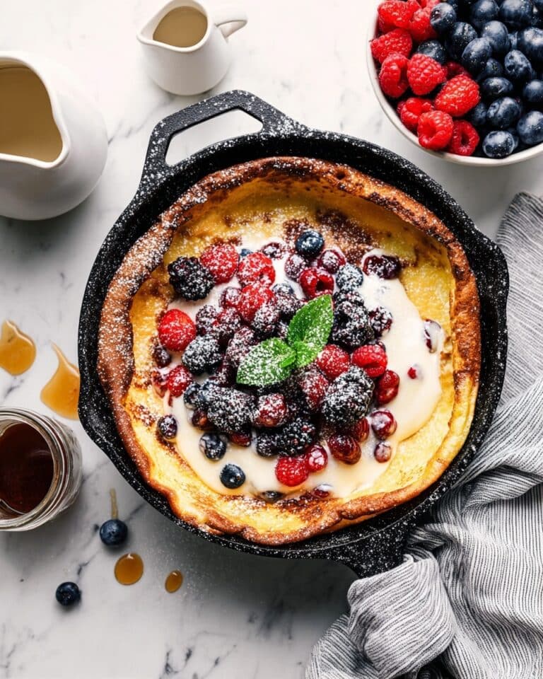 Creamy Vanilla Dutch Baby with Berries and Caramel Syrup Recipe
