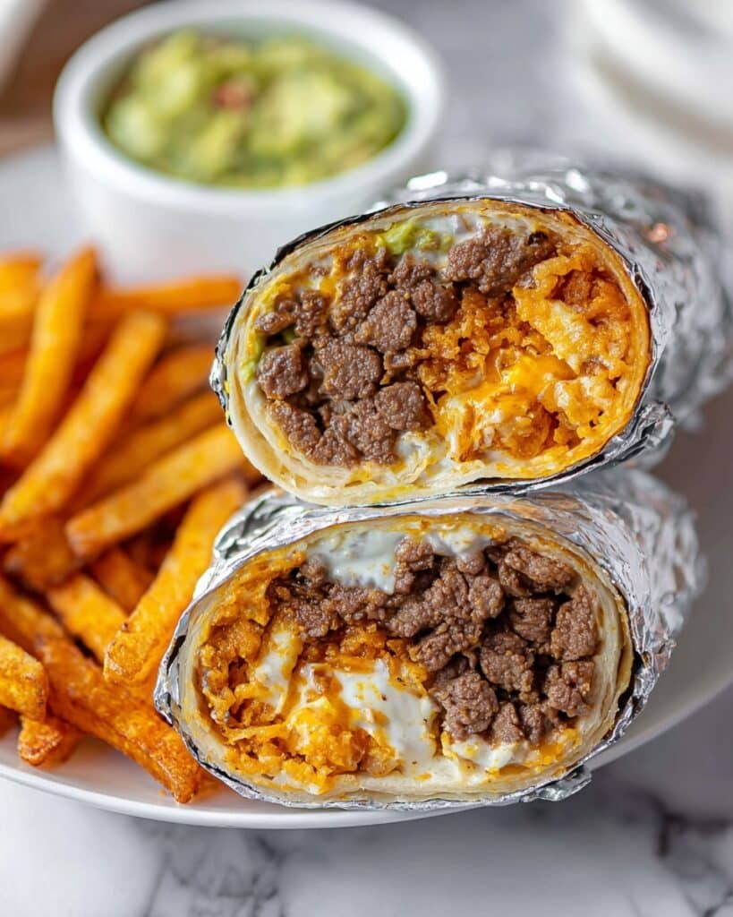 California Steak Burrito with Crispy French Fries, Guacamole, and Sour Cream Recipe