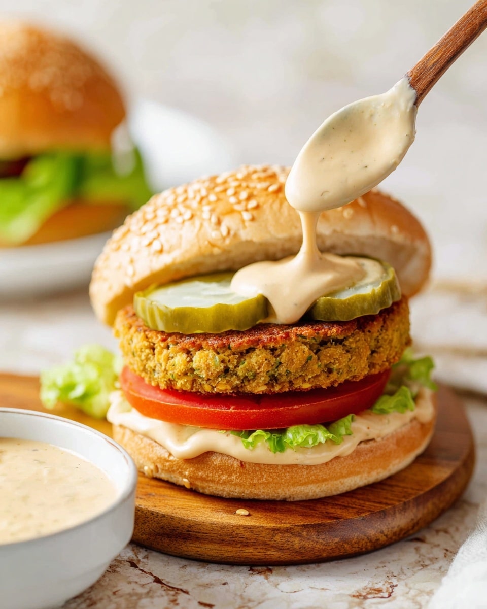 A white bowl with a wavy edge is filled with thick, creamy yellow sauce that has small specks and bits inside. The sauce is swirled smoothly on top. A white spoon is dipped into the sauce, resting on the right side of the bowl. In the background, there are sesame seed buns stacked on a wooden board with green leaf lettuce behind them, all placed on a white marbled surface. Photo taken with an iphone --ar 4:5 --v 7