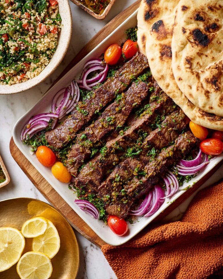 Sheet Pan Beef Kebabs with Flatbreads and Fresh Toppings Recipe
