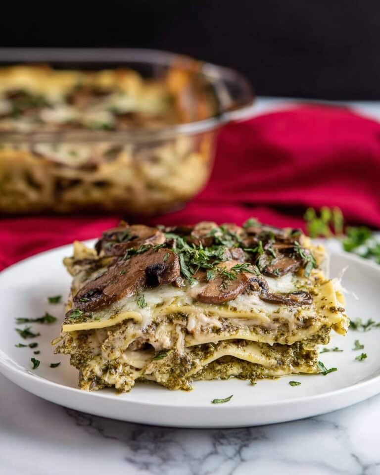 Spinach Pesto Lasagna with Creamy Mushroom Sauce Recipe