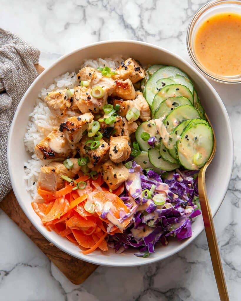 Bang Bang Chicken Rice Bowls with Crispy Chicken and Veggies Recipe
