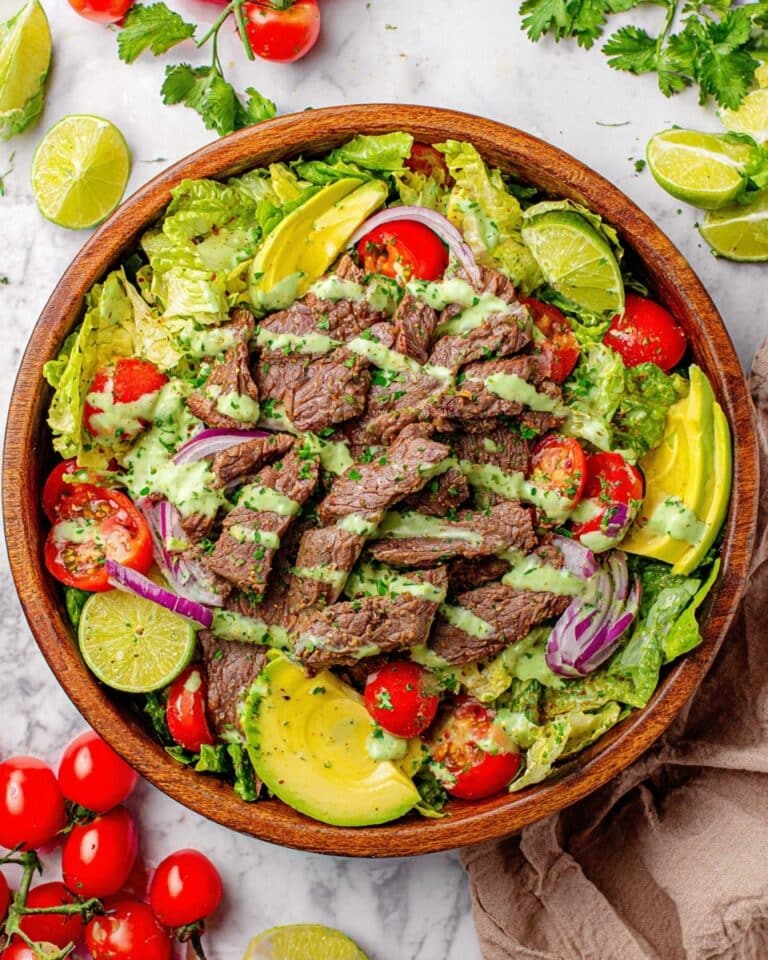 Steak Fajita Salad with Creamy Cilantro Lime Dressing Recipe