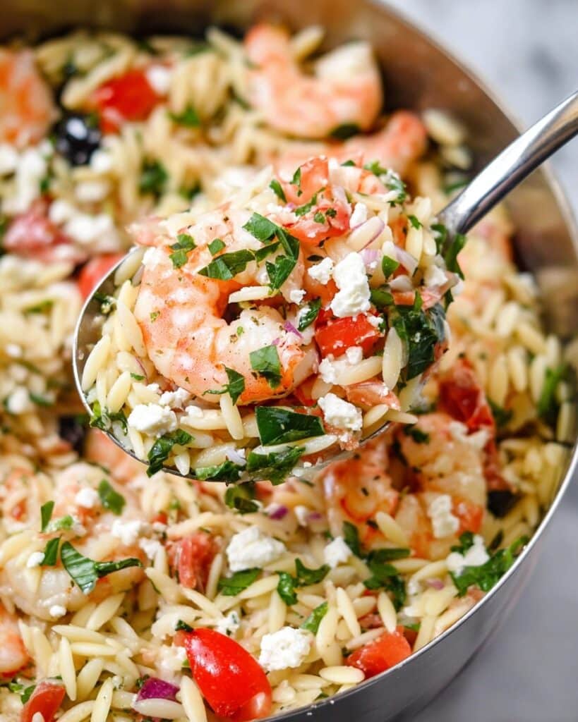 30 Minute Shrimp Orzo with Feta and Vegetables Recipe