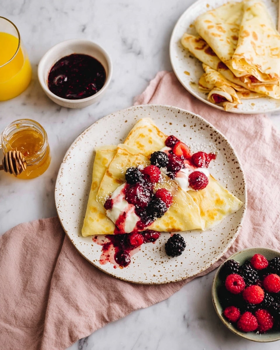 A white oval plate holds about three layers of thin, golden-yellow crepes folded into halves and then quarters, arranged neatly to cover the whole plate. Each crepe is light with some slightly darker golden spots, giving a soft, smooth texture with thin edges visible. A woman's hand is holding the plate from the bottom left corner, and the setup is on a white marbled surface with a soft pink cloth nearby. photo taken with an iphone --ar 4:5 --v 7
