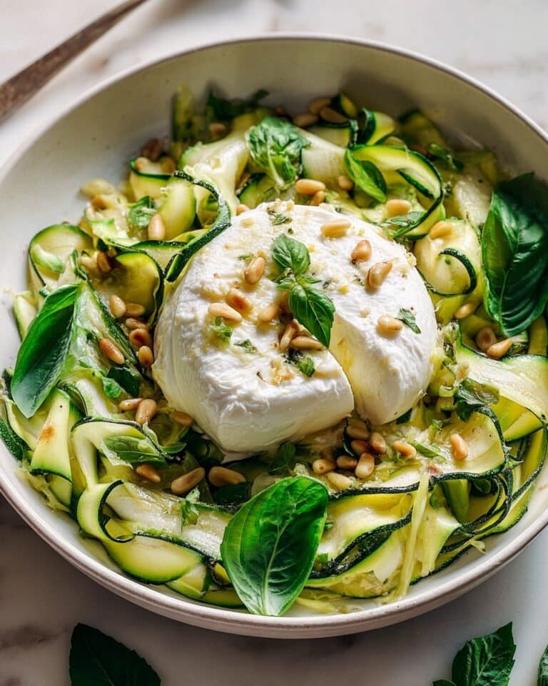 Fresh Zucchini Salad with Raw Ribbons, Pecorino, Burrata, and Toasted Pine Nuts Recipe