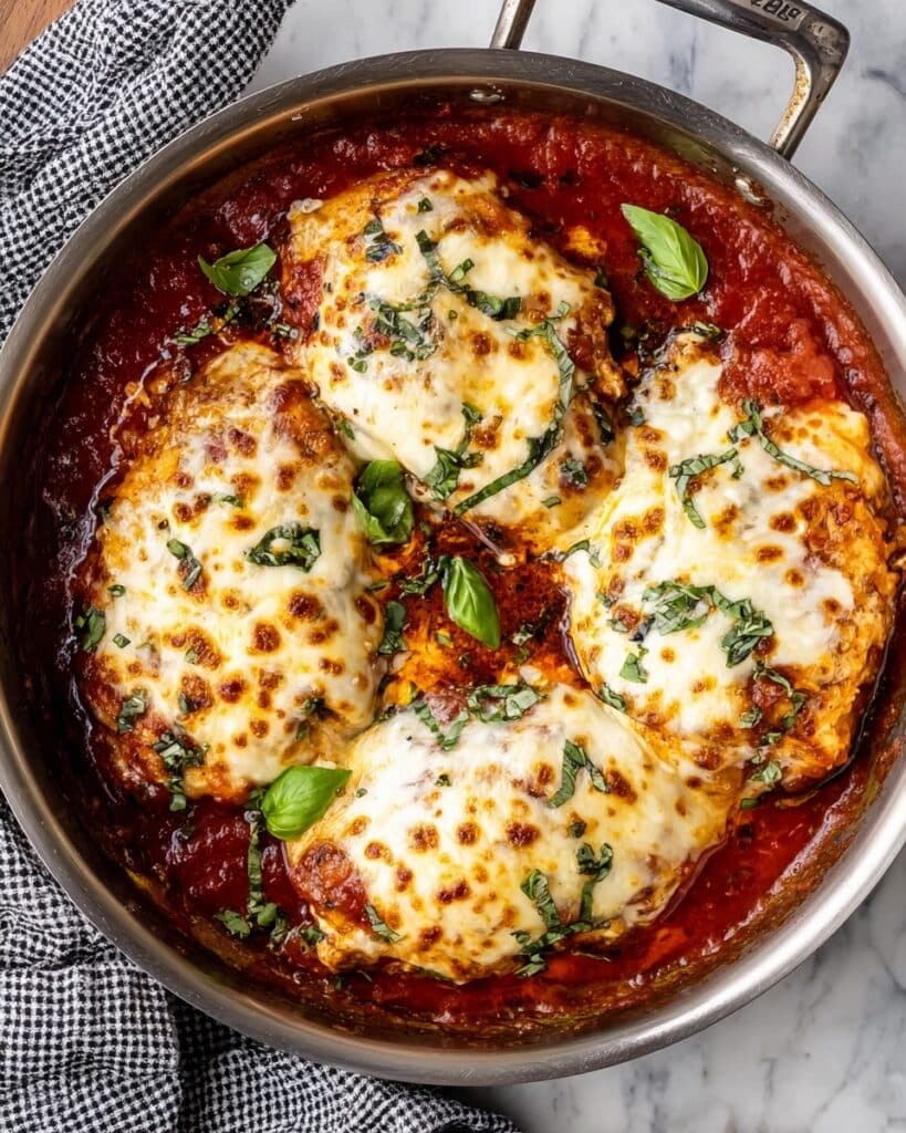 Chicken Parmesan with Mozzarella, Parmesan, and Basil Recipe