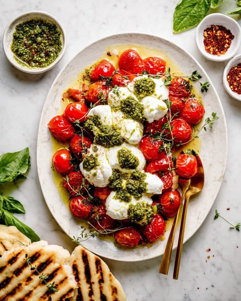 Roasted Cherry Tomatoes with Burrata and Basil Pesto Recipe