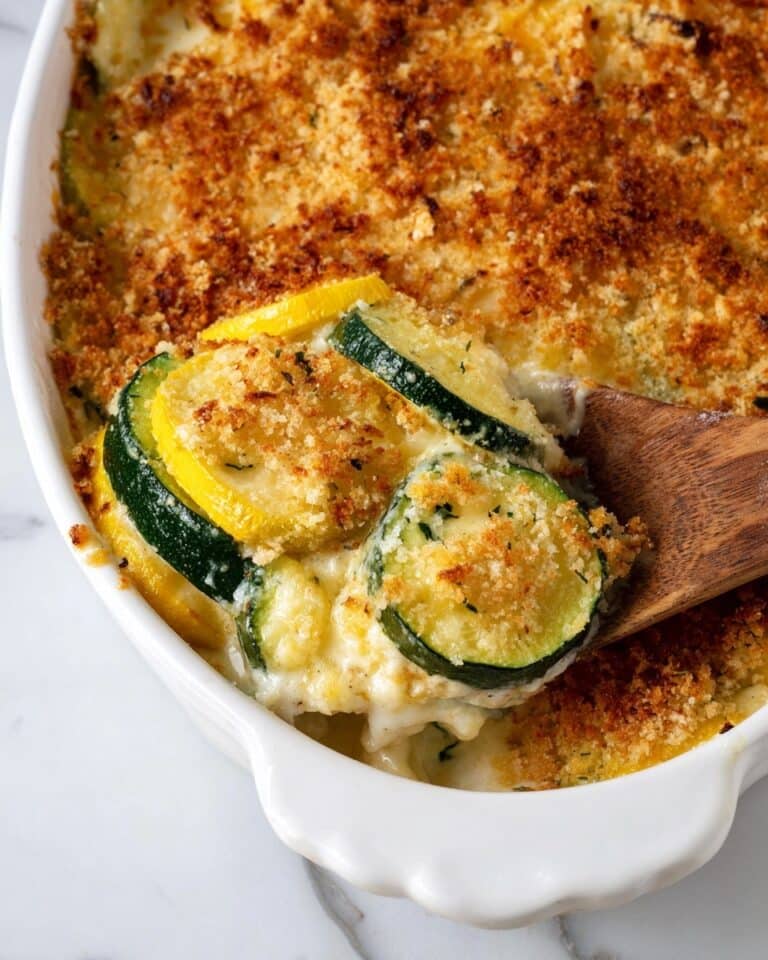 Zucchini Casserole with Cheesy Onion Cream and Crispy Panko Topping Recipe
