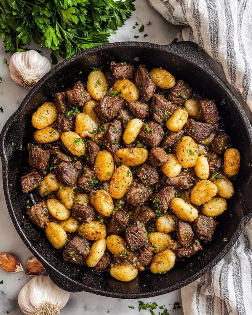 Steak Bites with Gnocchi in Garlic Butter Recipe