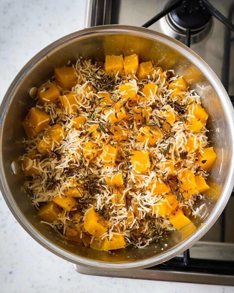 Cheesy Butternut Squash Rice with Shrimp Recipe