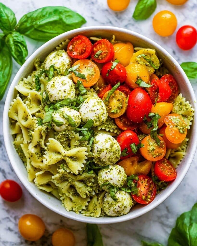 Tomato and Mozzarella Pesto Pasta Salad Recipe