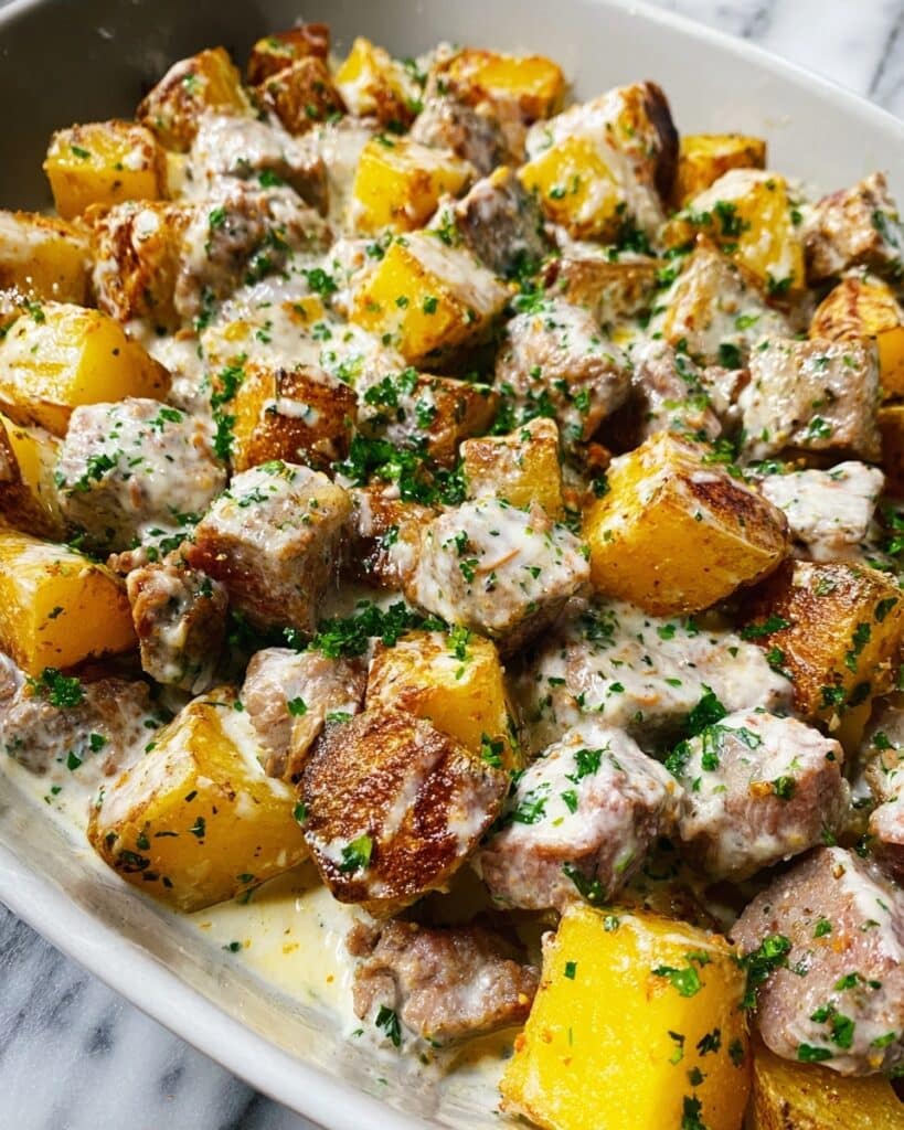 Steak with Roasted Potatoes and Goat Cheese Recipe