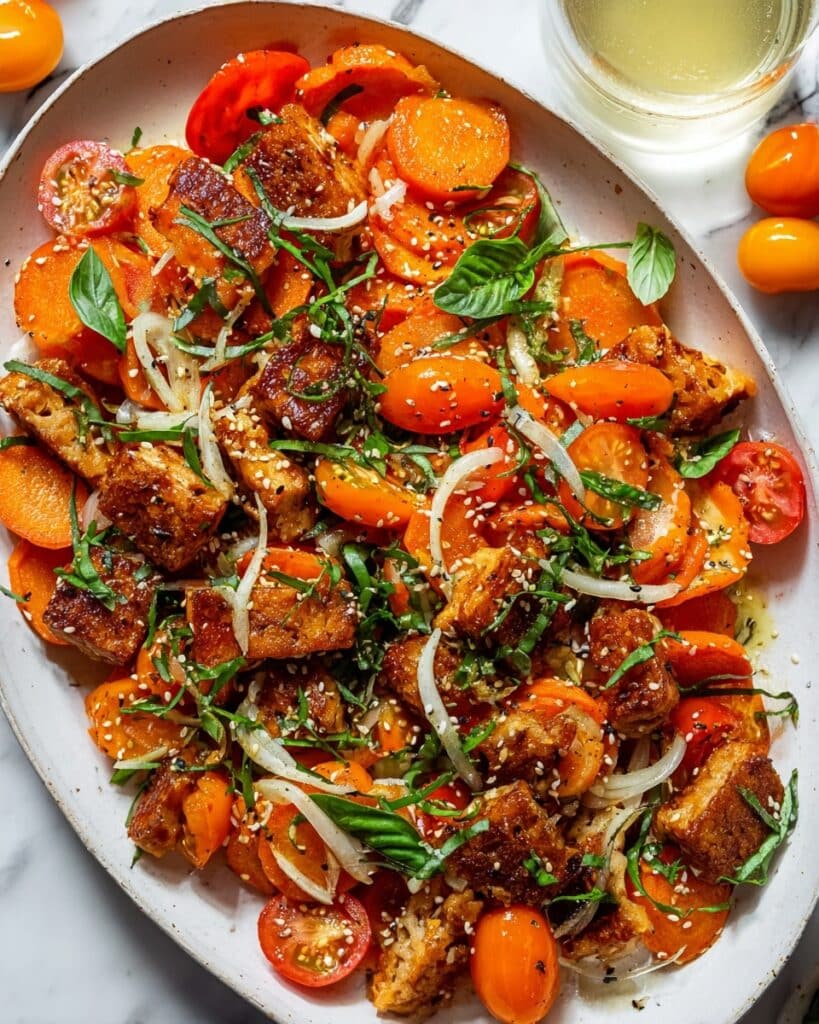 Sungold Tomato Panzanella Salad with Crispy Halloumi Recipe