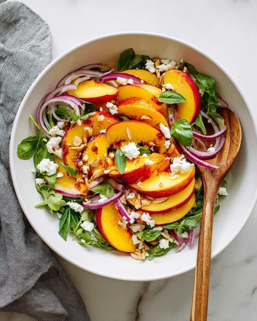 Peach Salad with Goat Cheese, Basil, and Toasted Almonds Recipe