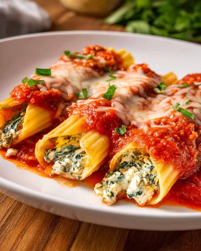 Manicotti with Sausage and Spinach B covered in Marinara Recipe