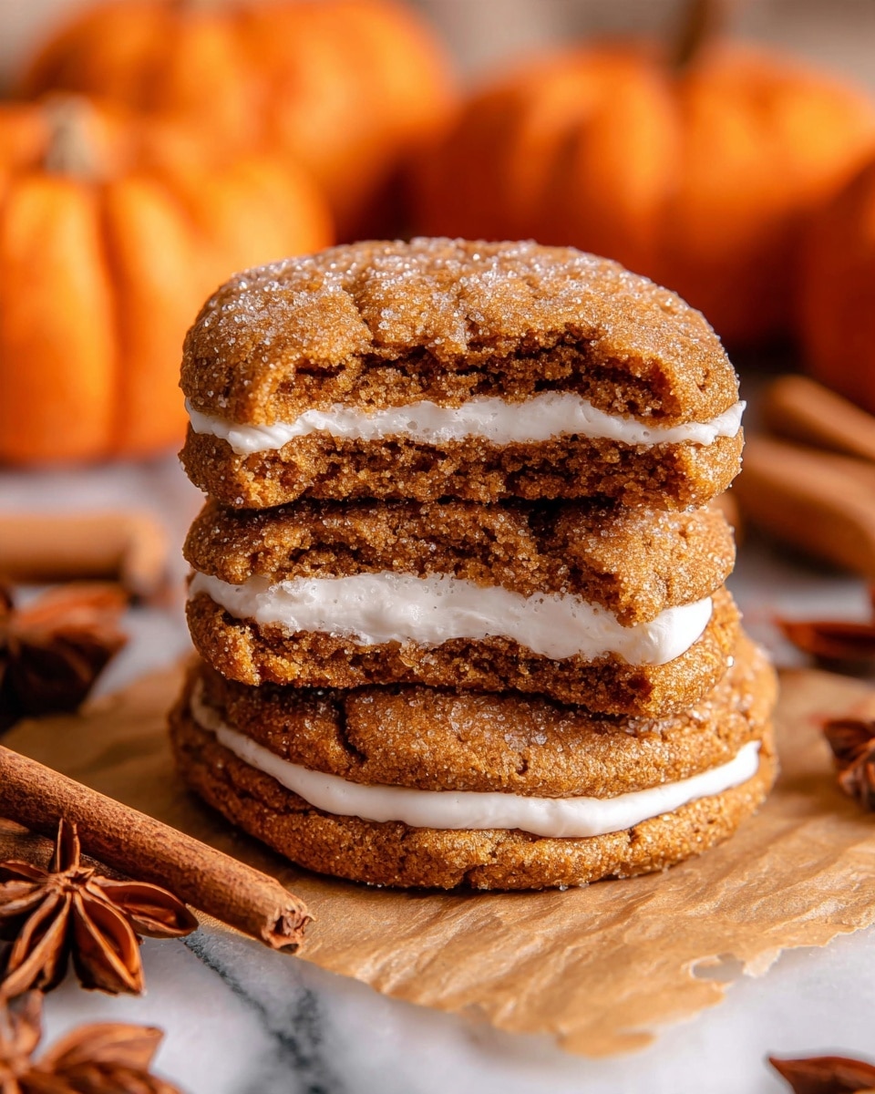 A group of round, soft-looking cookies with a light brown color, each topped with a sprinkle of white sugar crystals giving a slightly sparkly effect. The cookies are spread close together on a light-colored surface with a few cinnamon sticks, small orange pumpkins, and star anise scattered around for decoration. The texture of the cookies looks slightly wrinkled and soft, with edges that are slightly raised. Photo taken with an iphone --ar 4:5 --v 7