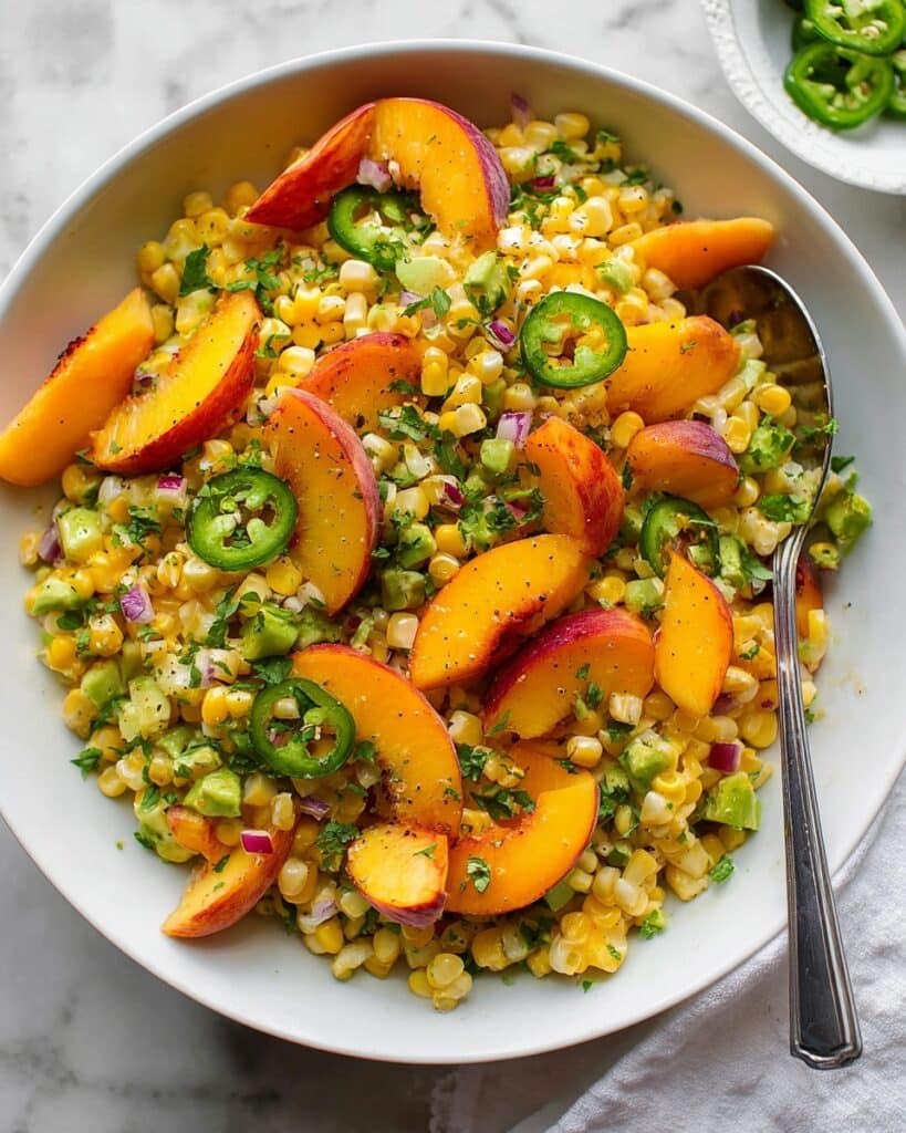 Peach Avocado Corn Salad with Honey-Lime Dressing Recipe
