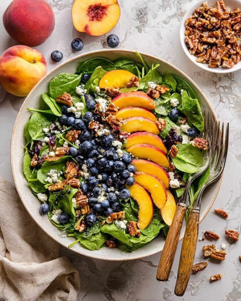 Peach Blueberry Feta Salad with Candied Pecans Recipe