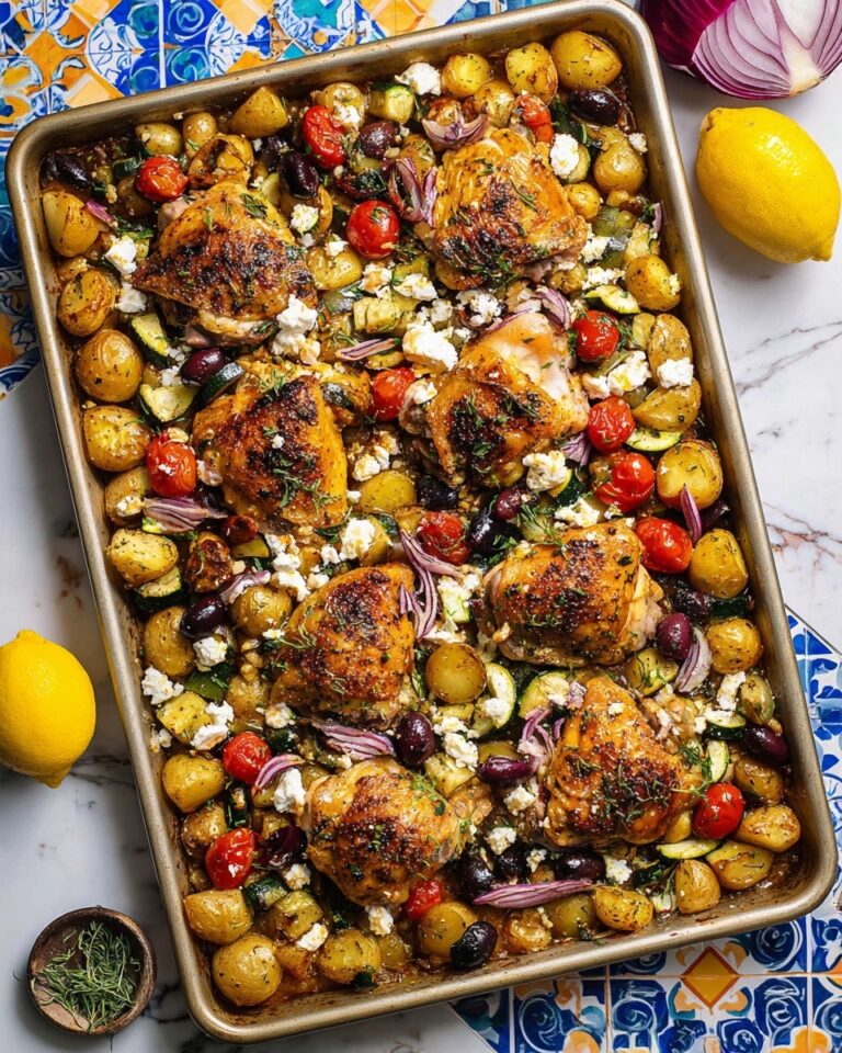 Sheet Pan Greek Chicken with Potatoes, Vegetables, and Feta Recipe