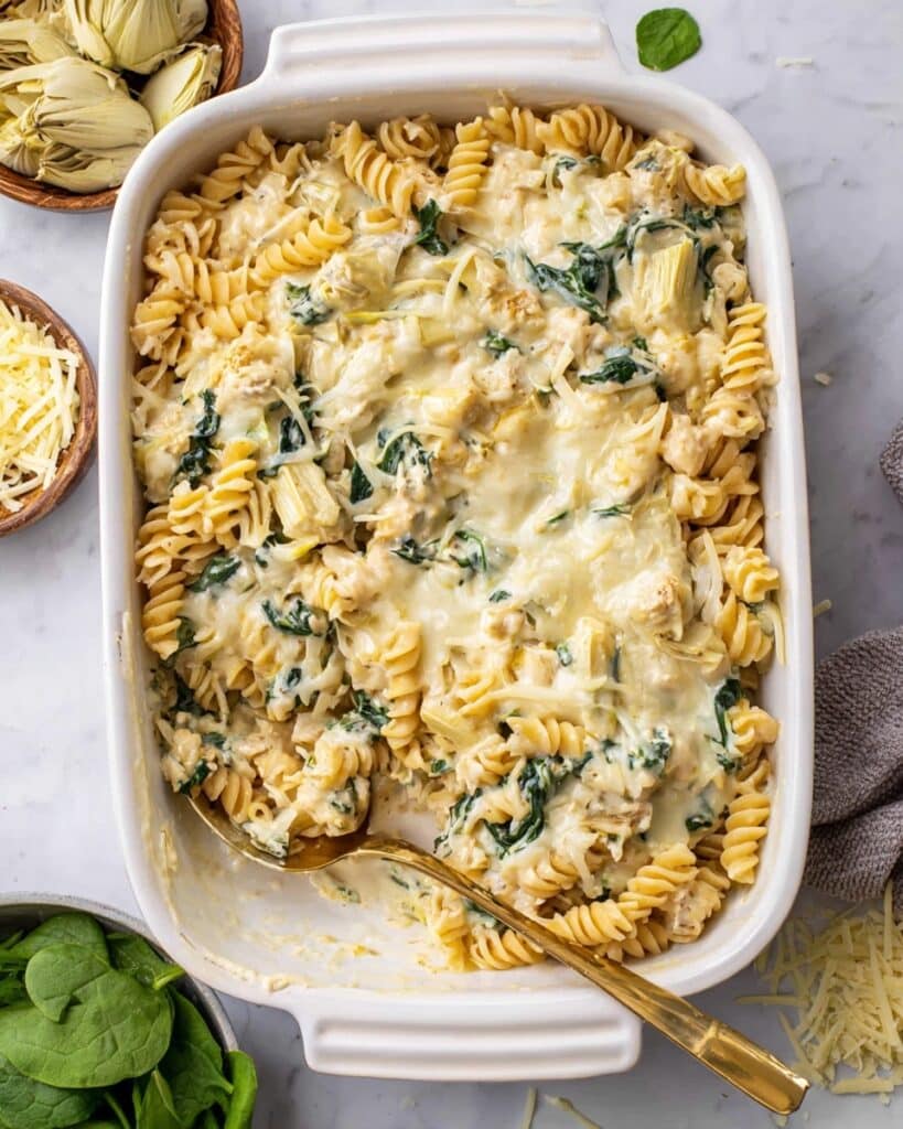 Spinach Artichoke Chicken Casserole | Vegan Option Recipe