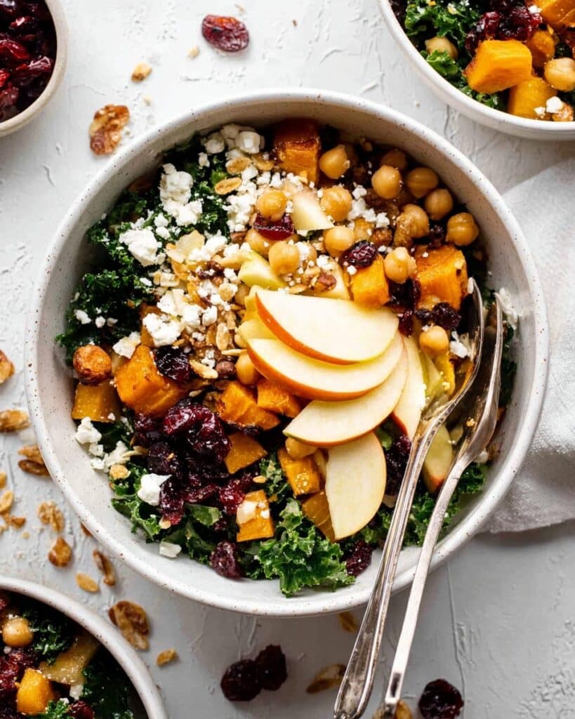 Harvest Grain Bowl with Roasted Sweet Potatoes, Chickpeas, and Maple-Dijon Dressing Recipe