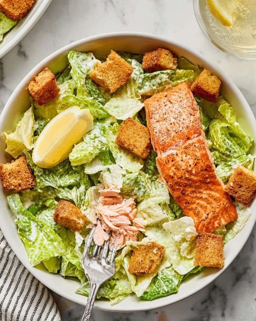 Salmon Caesar Salad with High Protein Dressing Recipe