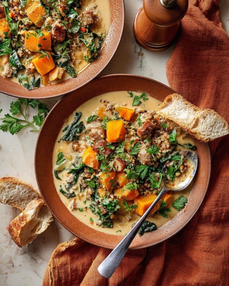 Creamy Harvest Soup with Italian Sausage, Butternut Squash, and Kale Recipe