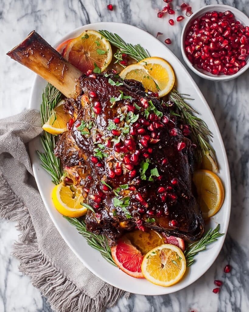 Mediterranean Roast Lamb Shoulder with Balsamic Citrus Marinade and Pomegranate Glaze Recipe