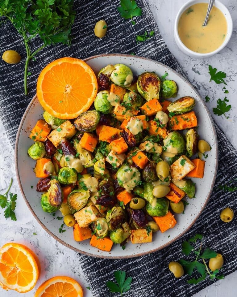Roasted Brussels Sprouts and Butternut Squash Salad with Halloumi and Citrus Tahini Dressing Recipe